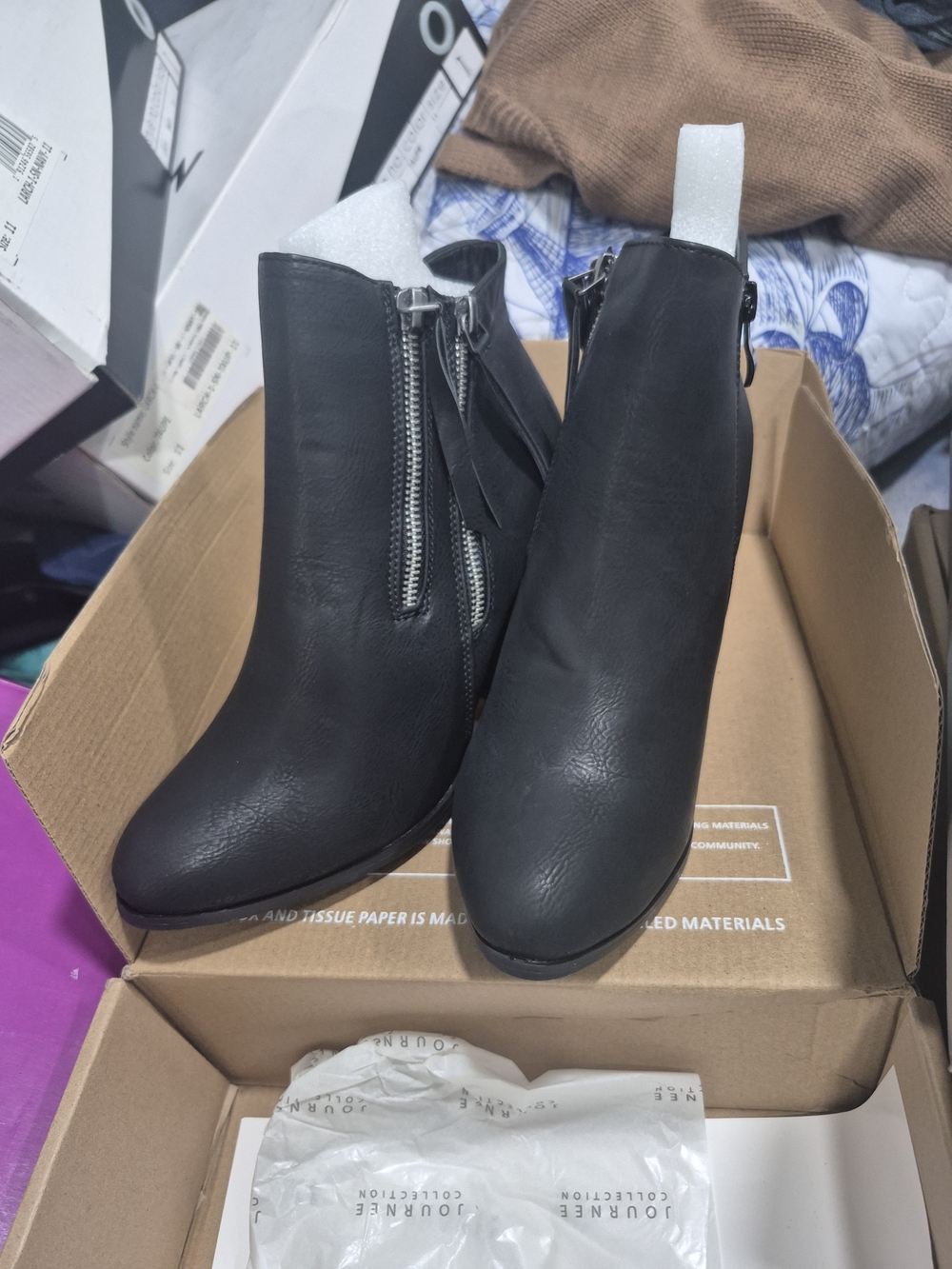 NWT Women's Black Block Heel Ankle Boots - Classic Slip-On Style
